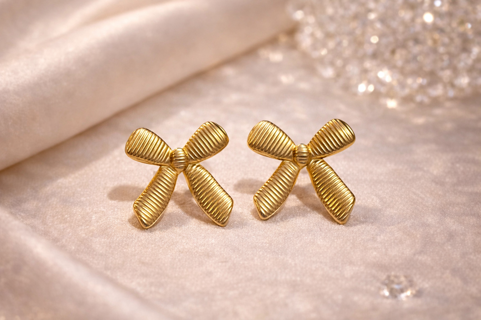 Graceful Ribbon Gold Studs